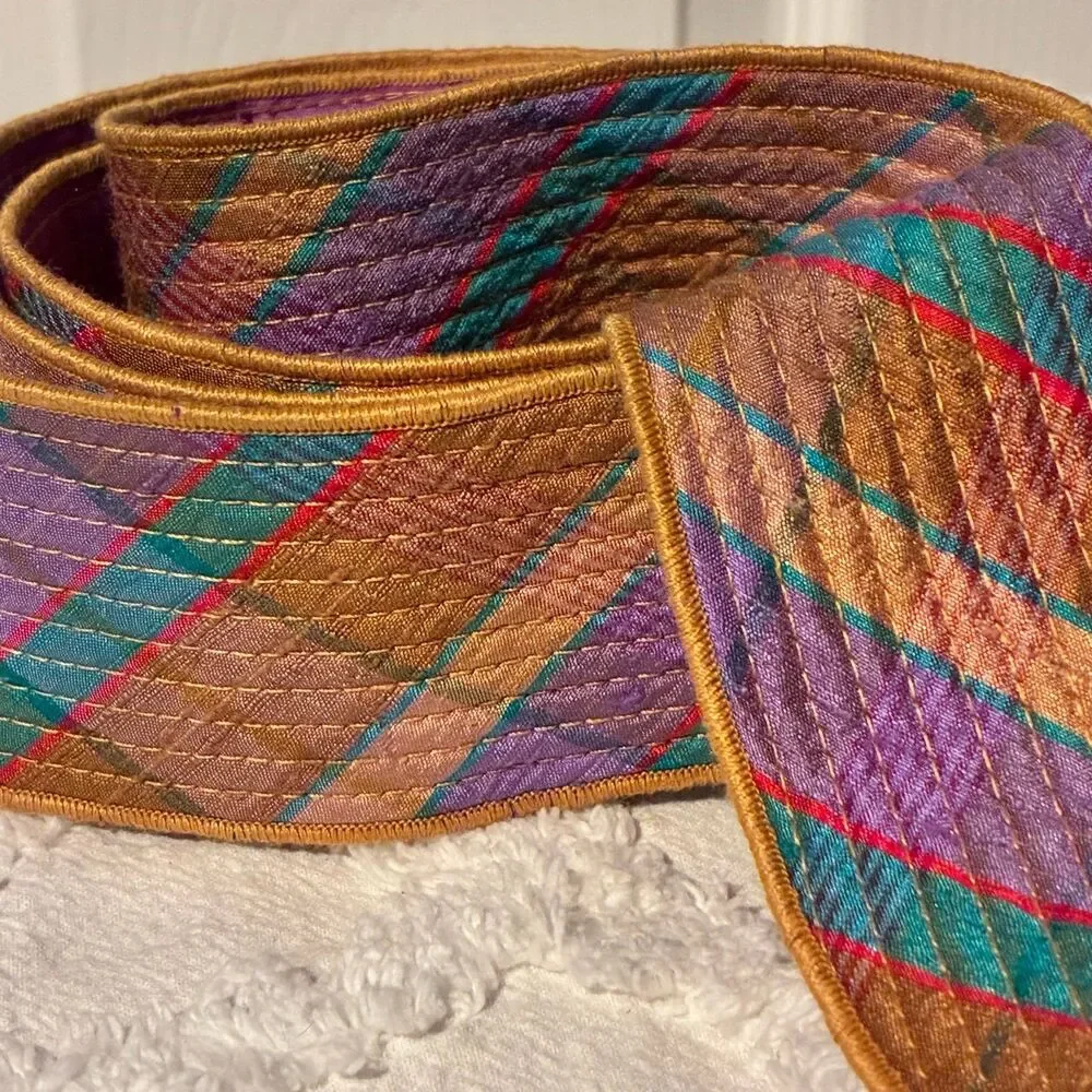 Multicolor Double Sided Fabric Waist Belt Adjustable Fit Purple Teal Gold Belt